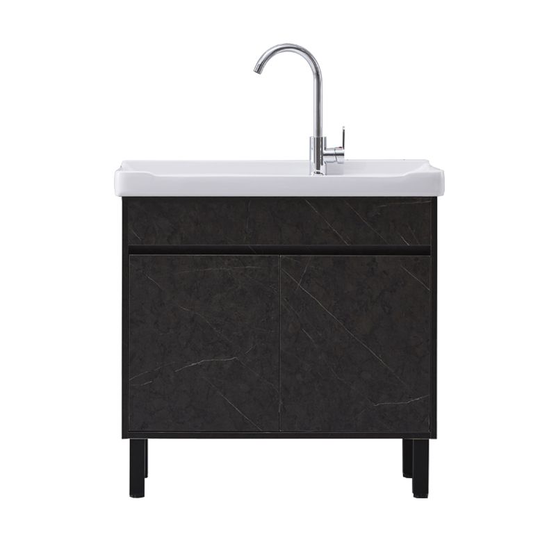 Single Sink Vanity Set Freestanding Rectangle 2 Doors Wood Bath Vanity