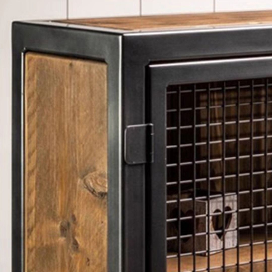 Industrial Accent Cabinet with Distressed Wood Top and Iron Legs