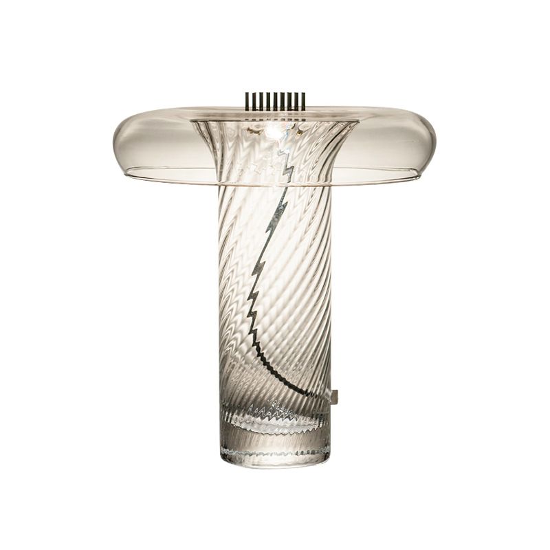 Lámpara de mesa de champiñones de vidrio sinuoso transparente creativo de 1 luces nocturna para sala de estar