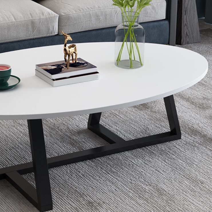 Metal Cross Legs Cocktail Table Wooden Oval Top Coffee Table