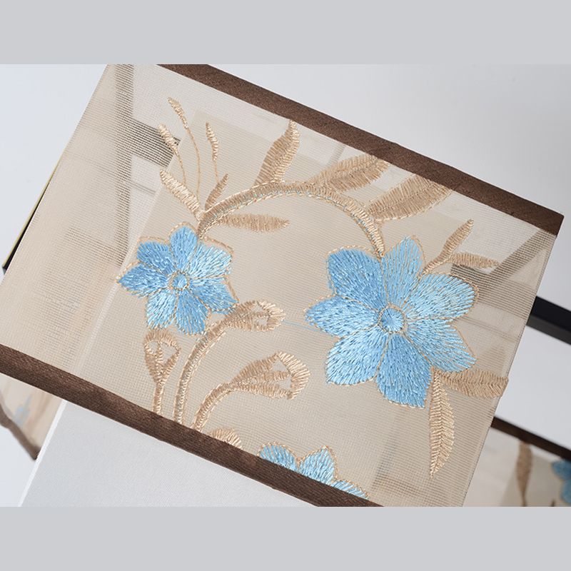 Geometric LED Ceiling Light in Traditional Classic Style Wrought Iron Flush Mount with Embroidered Fabric Shade