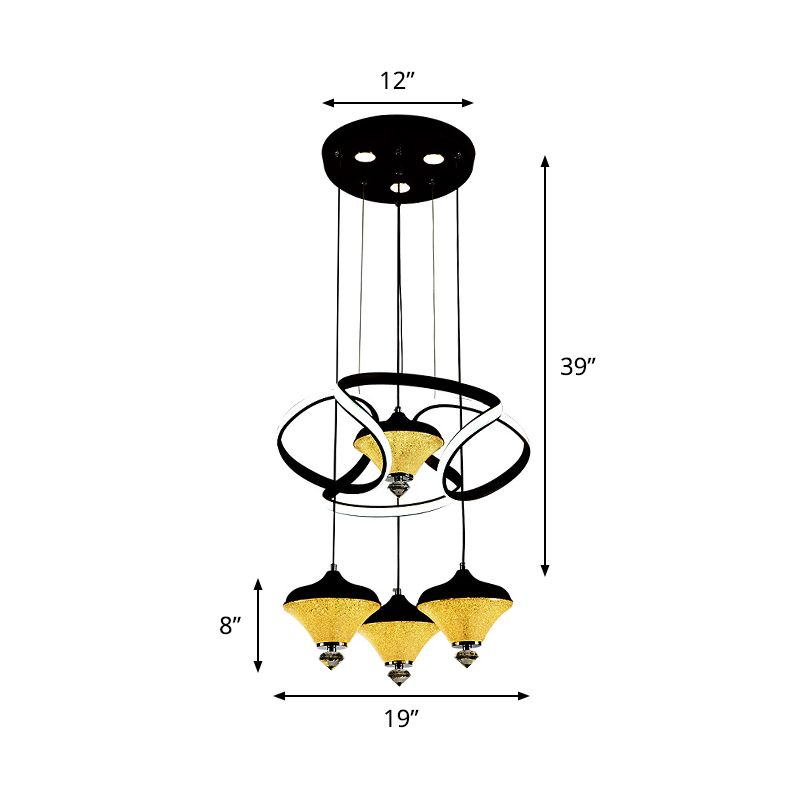 Gyroscope LED Multi Light Pendant Modernist Acrylic 4 Lights Black Wave Hanging Ceiling Lamp