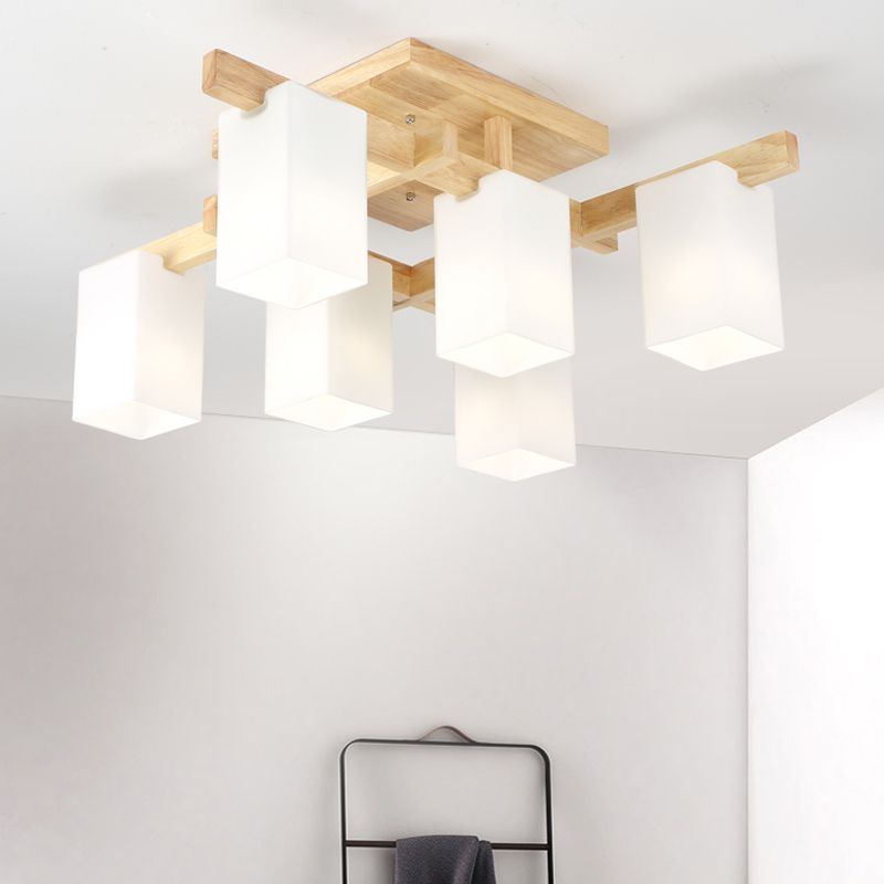 Plafonnier Semi-encastré géométrique en verre, plafonnier en bois de Style concis moderne pour salon