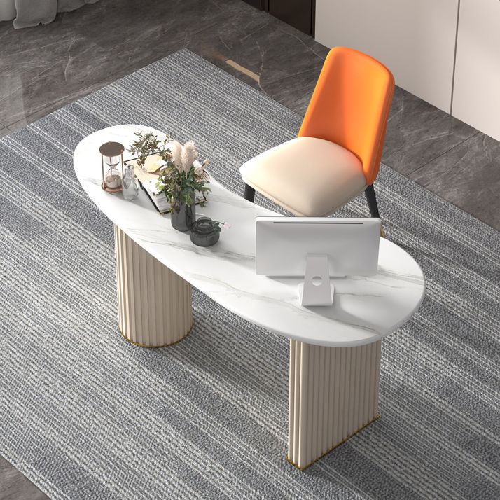 Contemporary Style Office Desk Curved White Office and Home Writing Desk