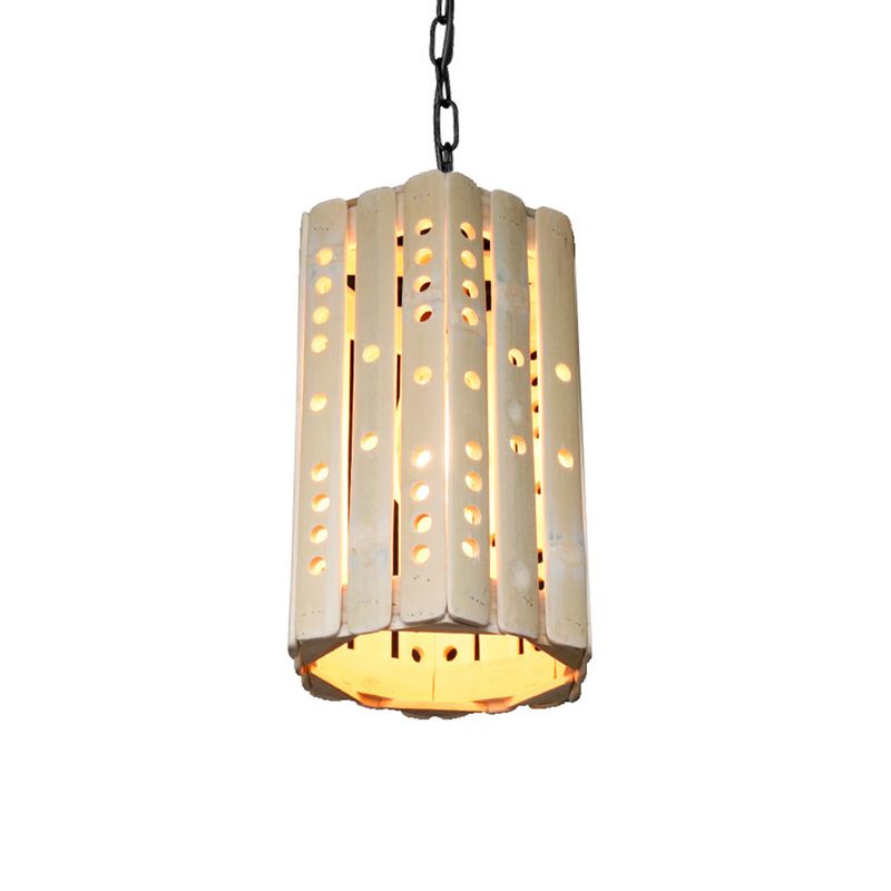 Luz de colgante de suspensión de cilindro Lámpara colgante de porche de bambú de bambú moderno en beige