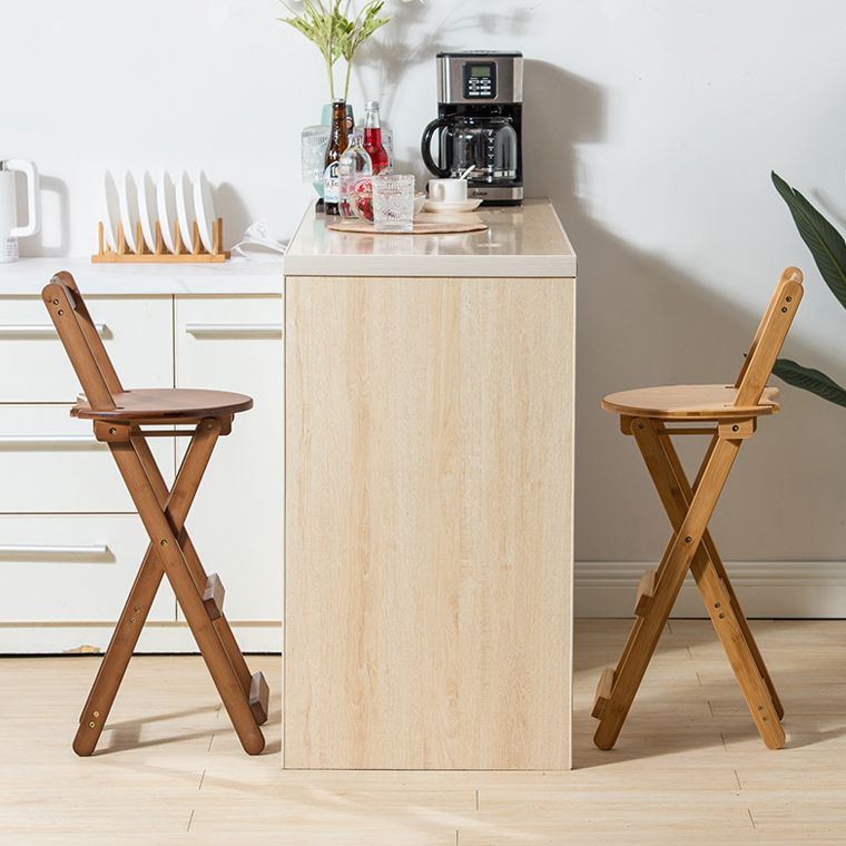 Modern Armless Backrest Counter Stool Wood Study Bar Stool with Wooden Seat and Pedal