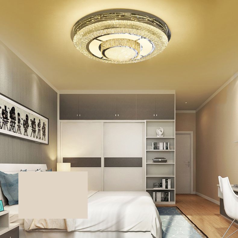 Round Crystal Flush Mount Light Fixture Modern Stainless-Steel LED Flush Light Fixture