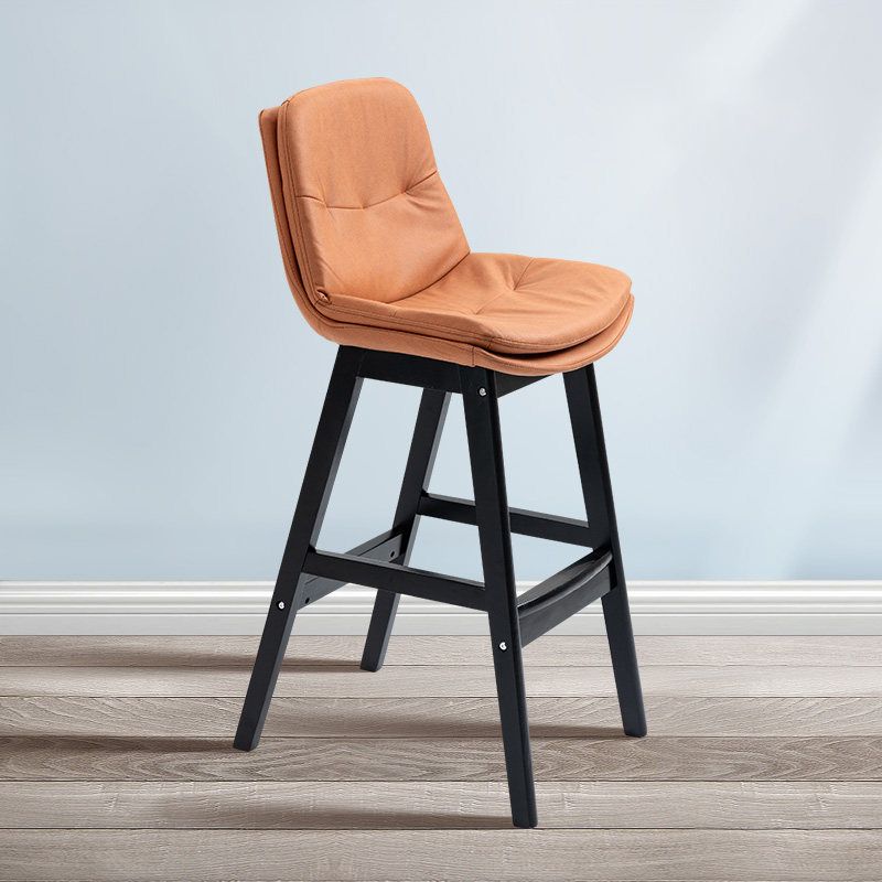 Scandinavian Upholstered Footrest Low Back Stool 27.95'' Rubberwood Bar Stool