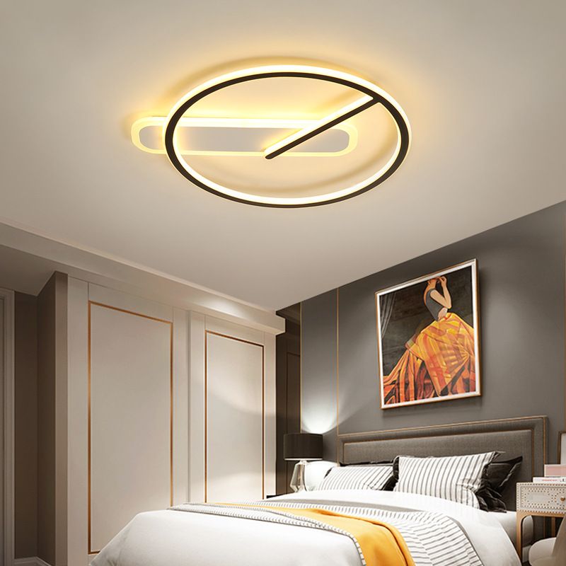 Zeitgenössische Flush-Leuchten Taktförmige 2 leichte Metallspüschmontagelampen in Schwarz