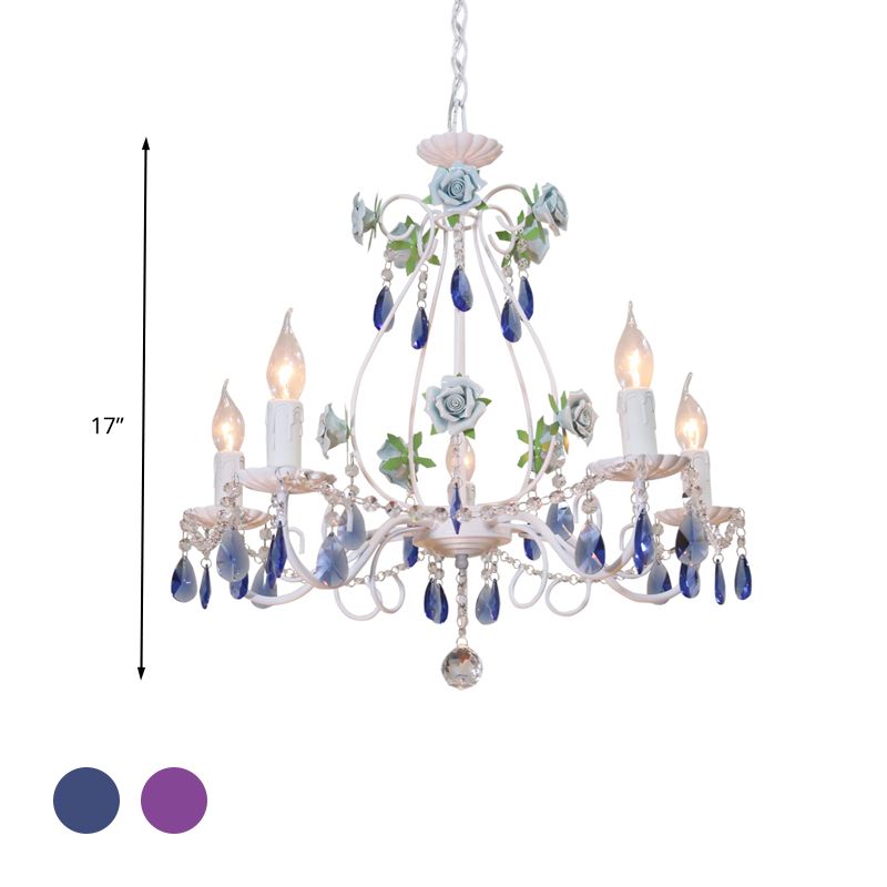 Countryside Candlestick Hanging Pendant 3/5/8 Heads Crystal Chandelier Lighting Fixture in Blue/Purple