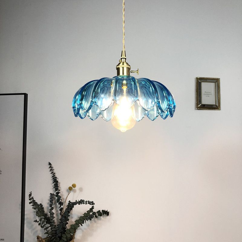 Hanging Pendant Light Vintage Style Glass Petal Hanging Light Fixture for Bedroom