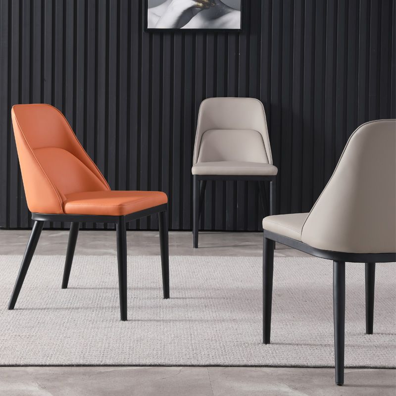Modern Solid Back Armless Chair Leather Dining Side Chairs for Home Use