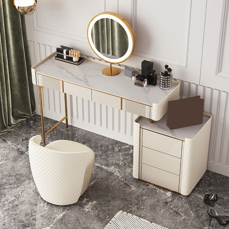White Stone Makeup 14.96" Wide Counter Vanity Tables with 5 Storage Drawers