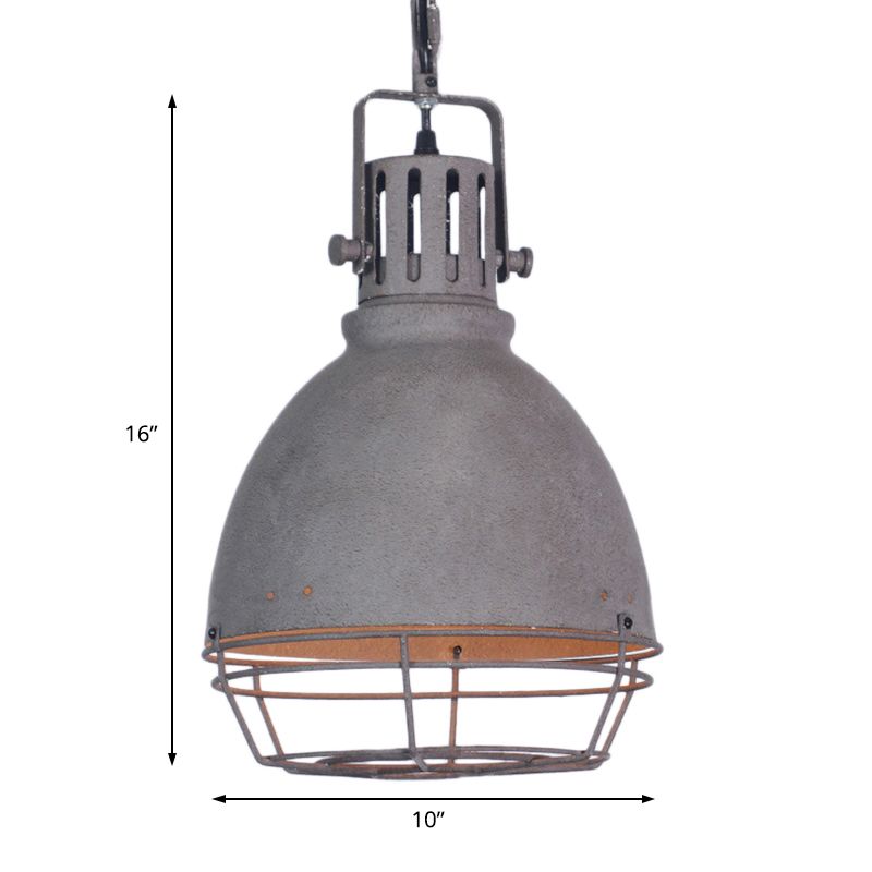 Wrought Iron Bell/Dome Shade Pendant Lighting Industrial 1 Light Living Room Hanging Lamp with Wire Guard in Grey