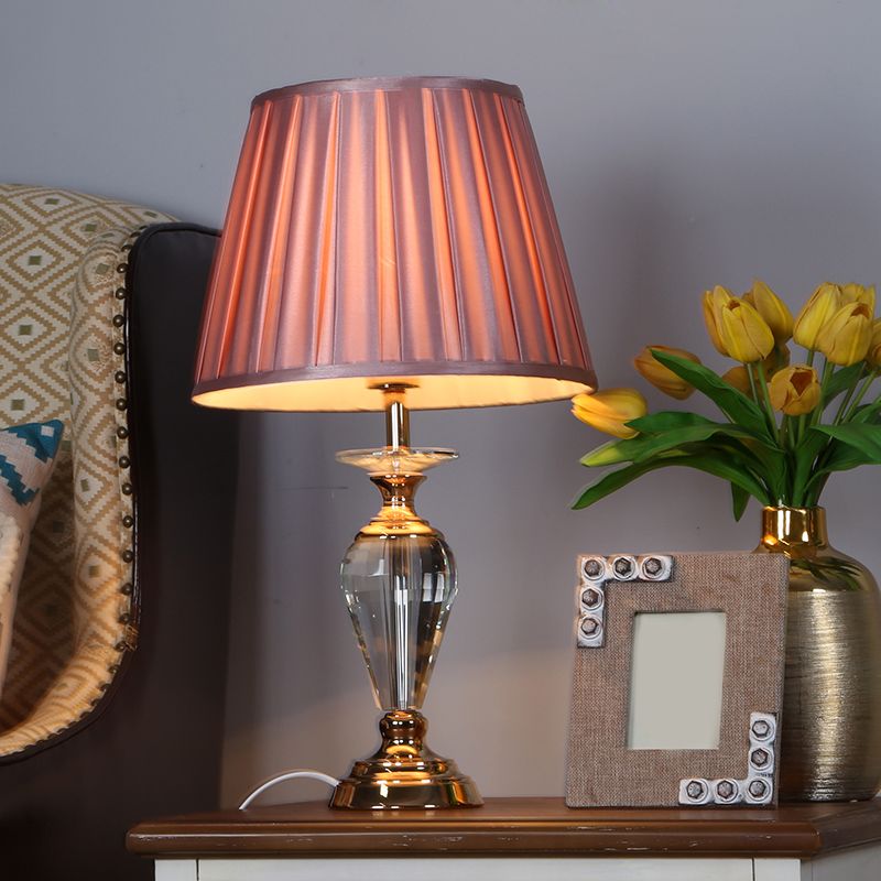 1 Lampenkristalltischlicht mit Fass Falten Schatten Stoff traditionelle Salon Nacht Stand Lampe