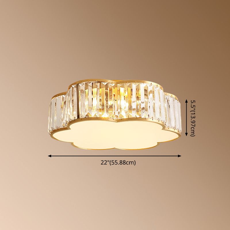Plafonnier d'intérieur en cuivre à montage encastré pétaloïde de luxe colonial avec abat-jour en cristal