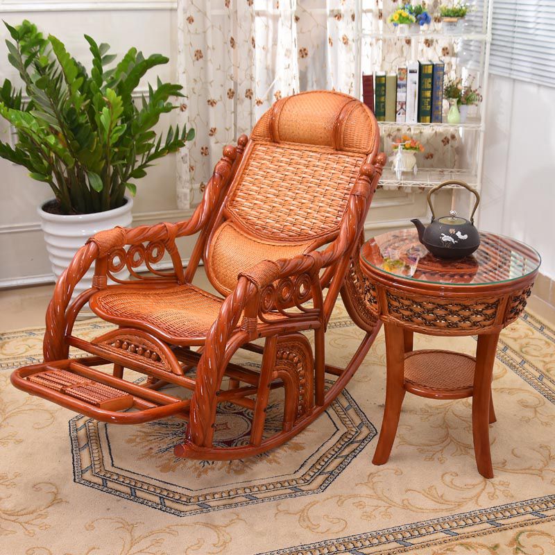 Espresso Rattan Rocking Chair Antique Reclining Rocker Chair 24.4" x 47.2" x 36.2"