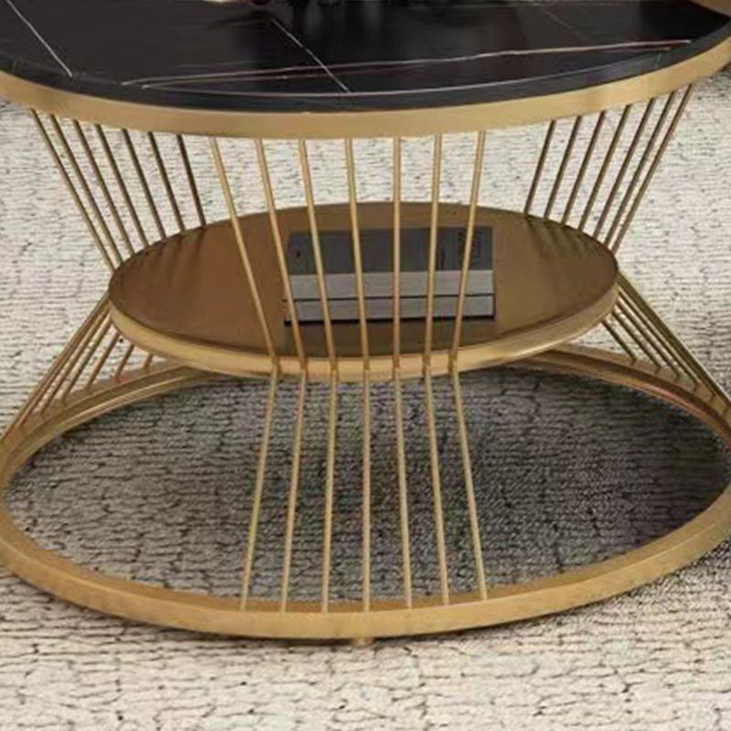 Round White Slate Coffee Table with Shelf Frame Base 2 Nestling Cocktail Table