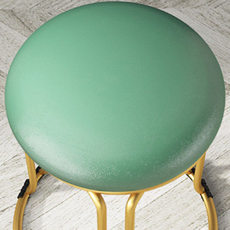 Round Leather Pouf Multi Color Metal Frame Stain Resistant Upholstered Pouf