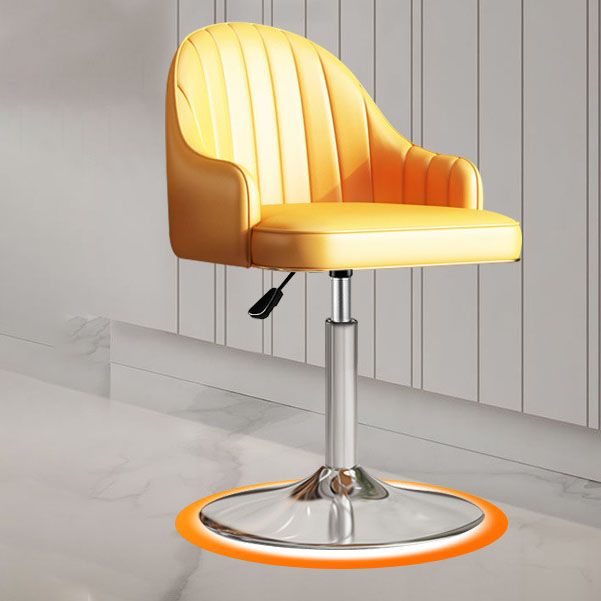 Scandinavian Metal Barstool Low Back Faux Leather Cushion Stool with Footrest