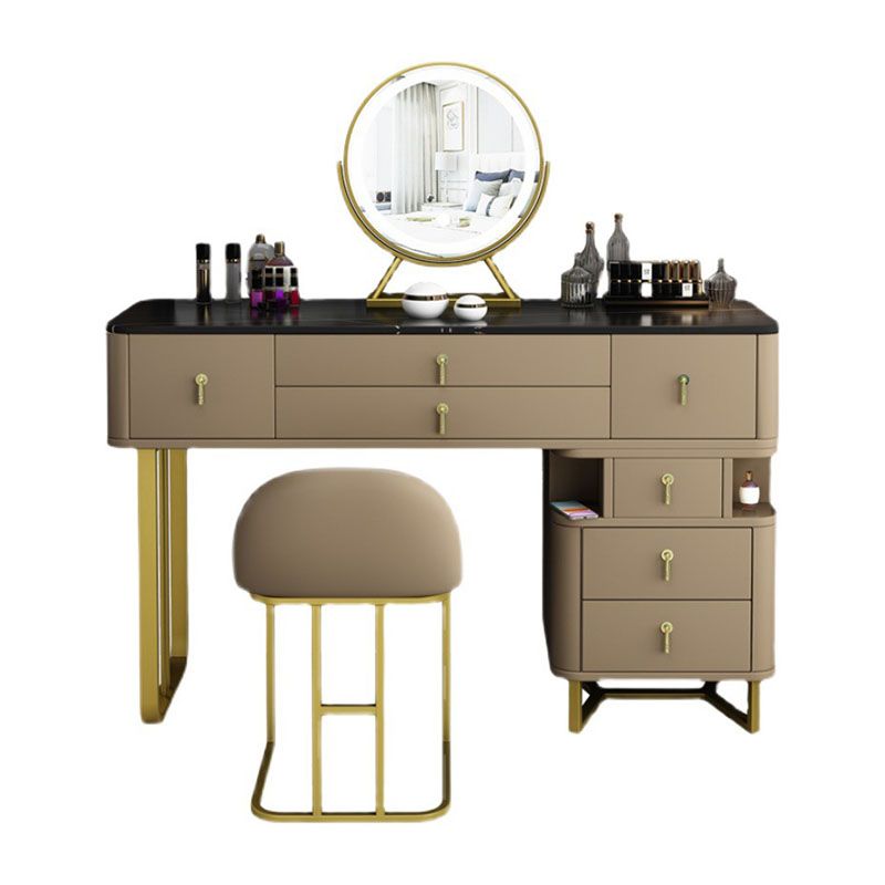 Pine Wood 7 Drawers Dresser with Stone Top Make-up Vanity for Bedroon