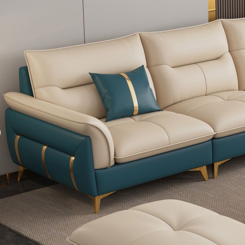 Genuine Leather Sectional Sofa 35.82" High Cream Sofa with Cushion Back