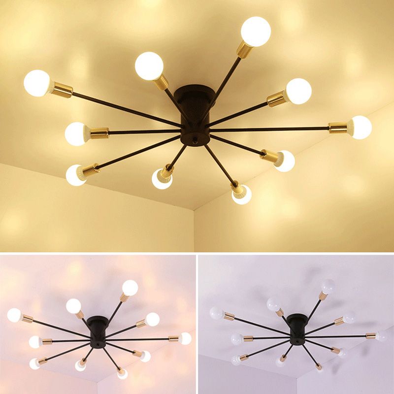 Lacquered Ceiling Light in Industrial Retro Style Sputnik Metal Semi Flush Mount for Bedroom