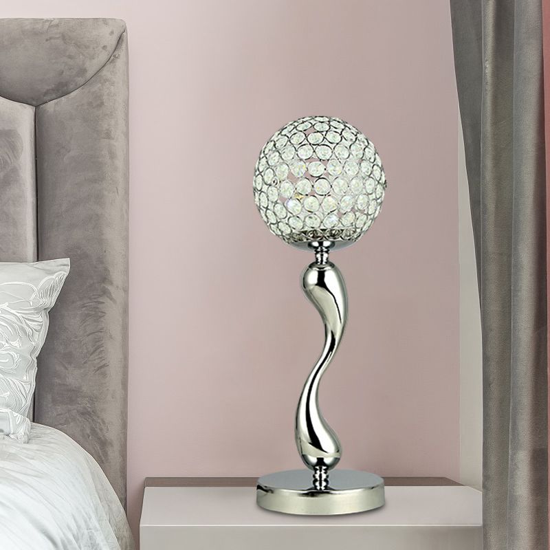 Sphere Study Room Table Light Contemporary Inserted Crystal LED Chrome Nightstand Lamp