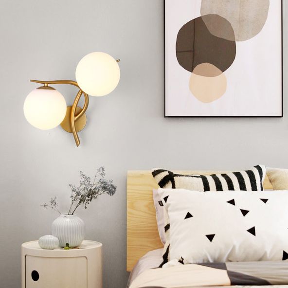 2-Light Sputnik Wall Sconce in Modern Luxury Style Wrought Iron Wall Light with White Glass Shade