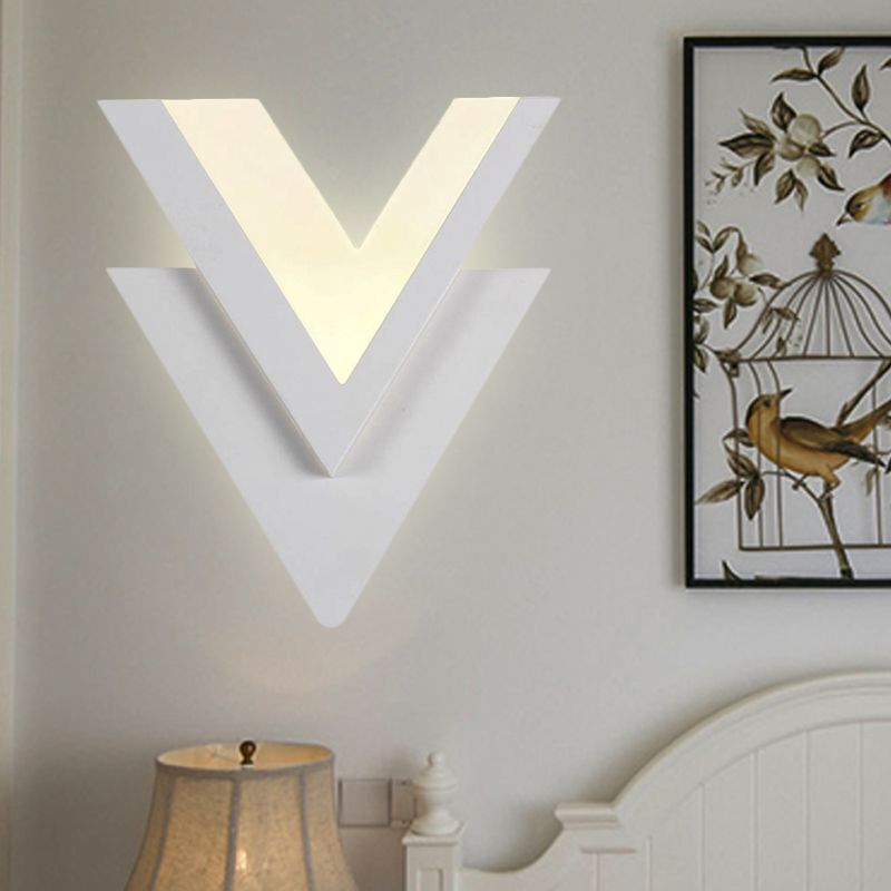 Double-V Bedroom Sconce Light Acrylic LED Simplicity Wall Lighting Fixture in Warm/White