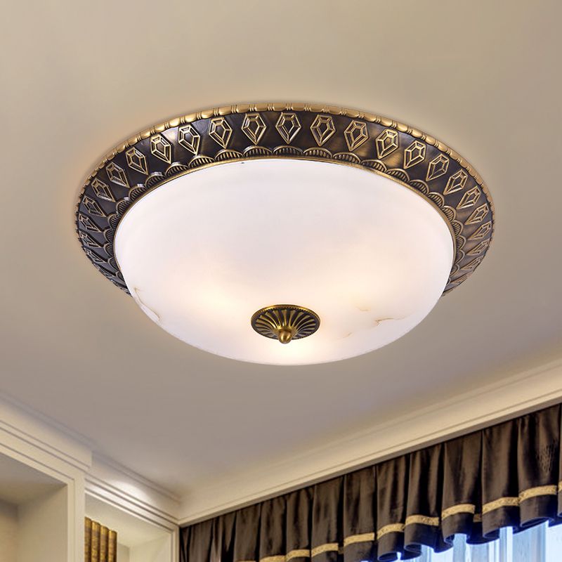 Lámpara de techo tradicional para sala de estar con montaje empotrado de 2/3 cabezales con pantalla de cristal de leche en latón, 14"/16"/19,5" W