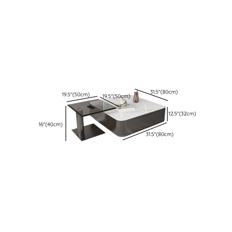 Square Slate Coffee Table Set Contemporary 2 Drawers Cocktail Table