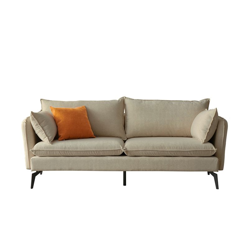 Modern Linen Tuxedo Arm Sofa with Bolster Pillows for Living Room, Apartment