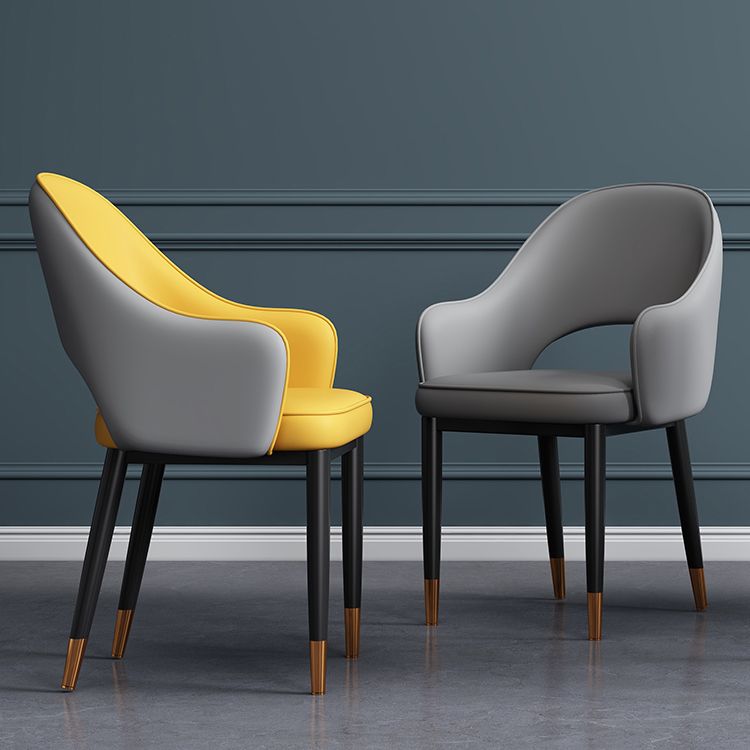 Contemporary Style Dining Chair Steel Legs Arm Chair with Upholstered