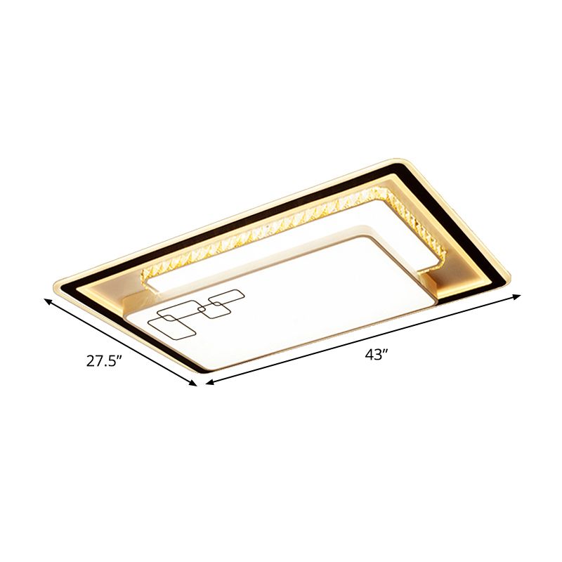 Oversized Rectangle LED Flush Mount Lamp Modern White Acrylic Ceiling Lighting with Crystal Accent, Warm/White Light