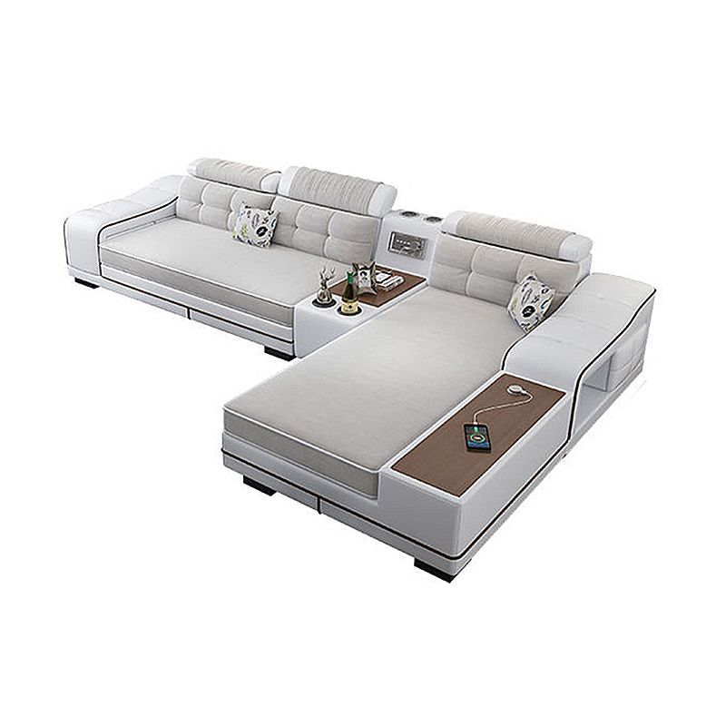 33.46"High Fabric Sloped Arms Sectional Sofa with 2 Cup Holders,White