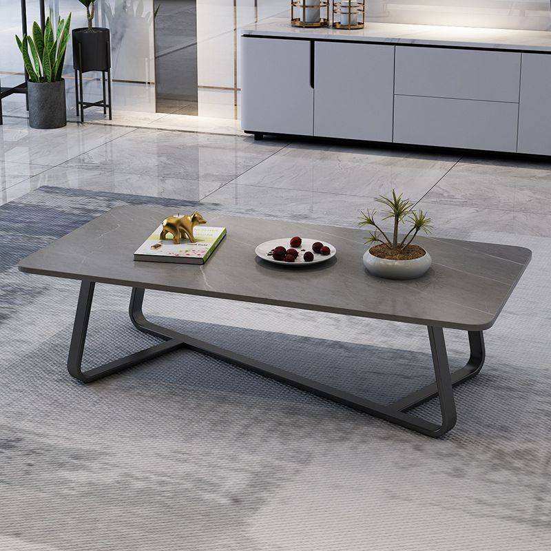 Cross Legs Stone Top Cocktail Table,Glam Stoen Rectangular Coffee Table