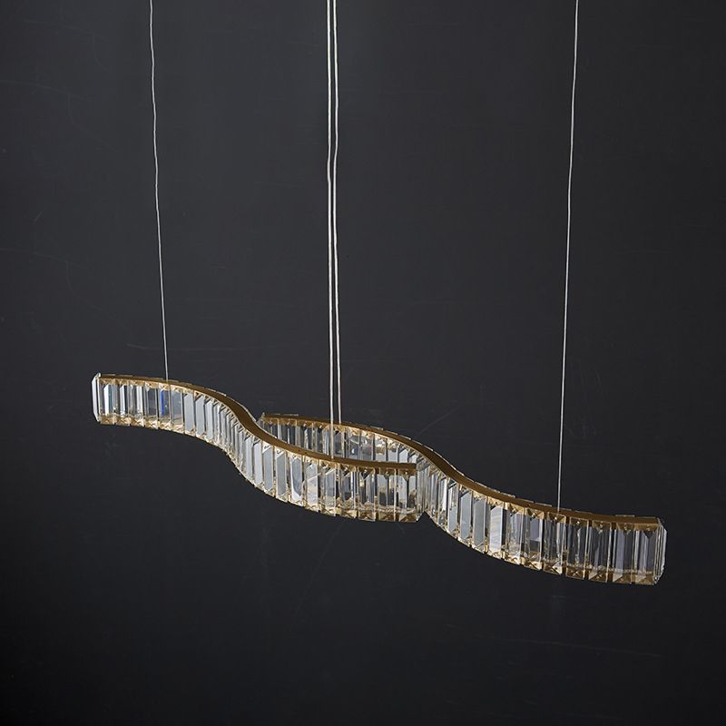 Modern Island Lighting Linear Crystal LED Pendant Lights for Dining Room