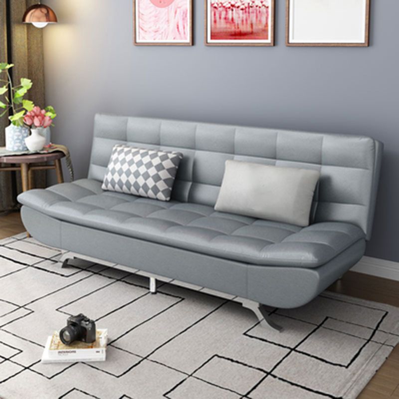 Cotton Blend and Faux Leather Contemporary Armless Biscuit Back Sofa Bed