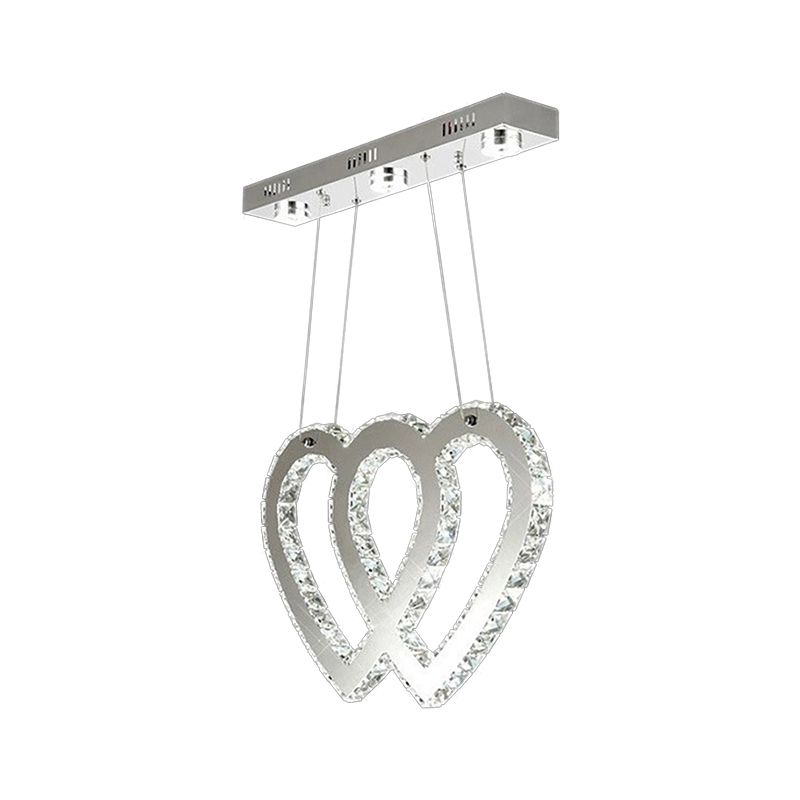 Moderniste Double Heart Chandelier Éclairage Crystal LED Hanging Lightture en argent pour table à manger
