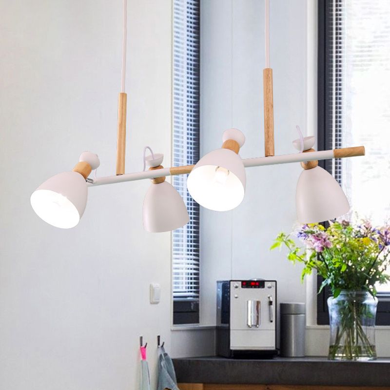 Grey/White/Green Bell Island Lamp Nordic 4-Light Iron Rotatable Hanging Pendant Light with Wood Decor