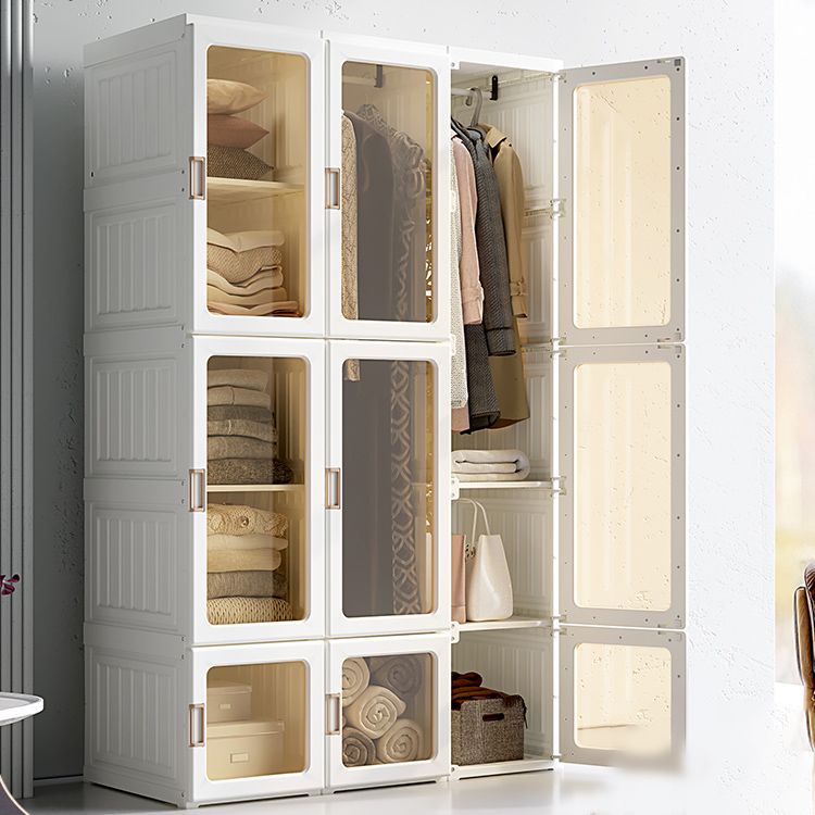 White Foldable Plastic Wardrobe Freestanding Wardrobe with Shelves