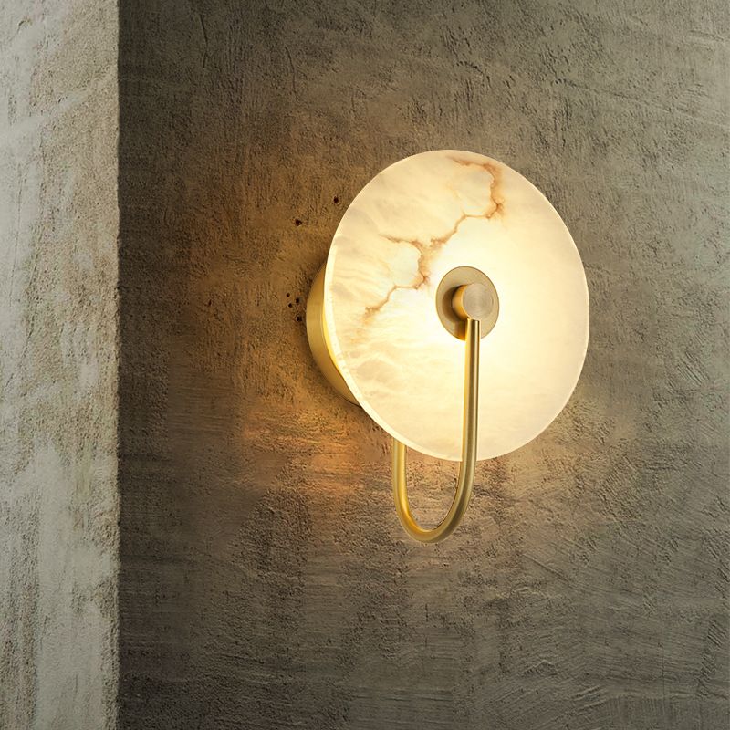 Nordic Style Wall Light Round White LED Wall Sconce with Mica for Living Room