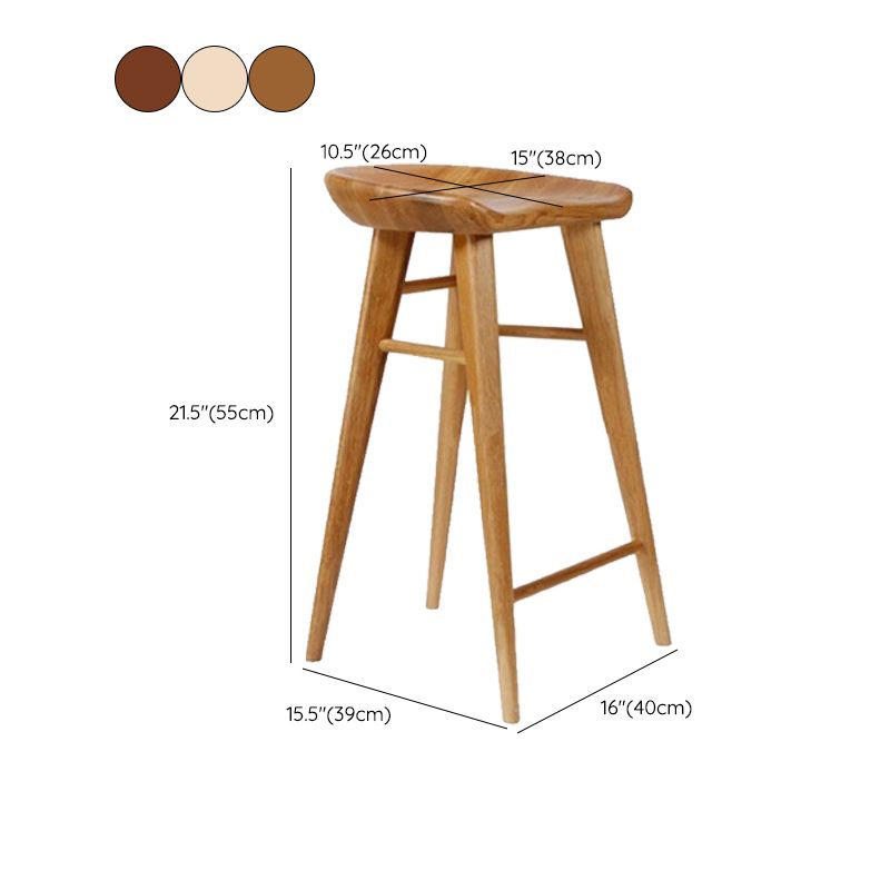 Contemporary Backless Contoured Seat Solid Wood Bar Stool with Footrest