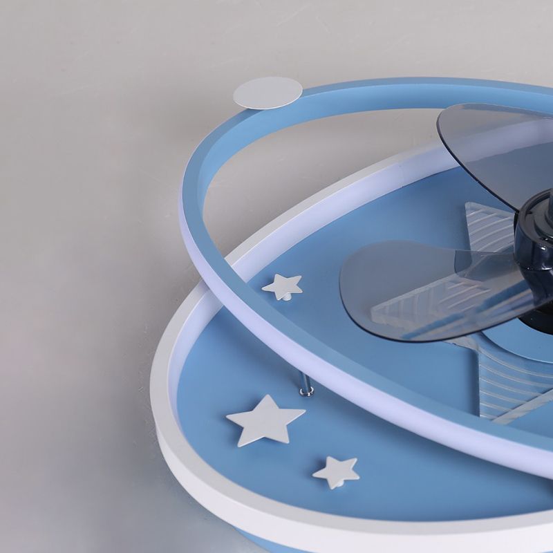 Oval Semi Flush Ceiling Light Kids Metal Bedroom LED Ceiling Fan Lamp Fixture