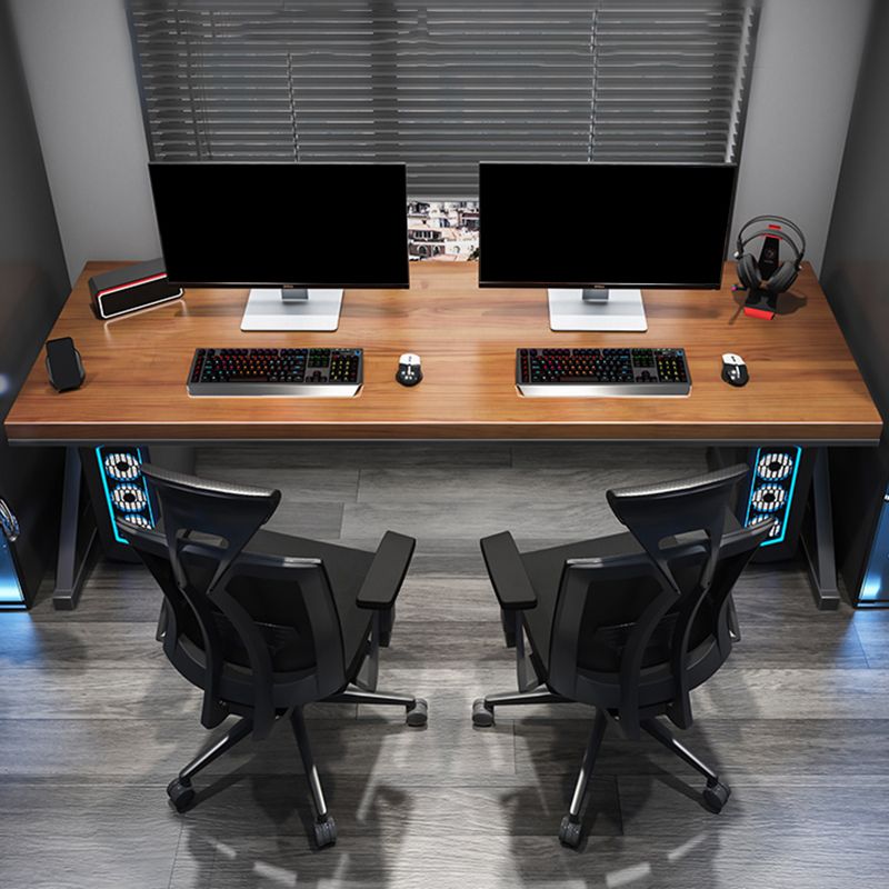 Rectangular Shaped Computer Table Solid Wood Writing Desk in Brown