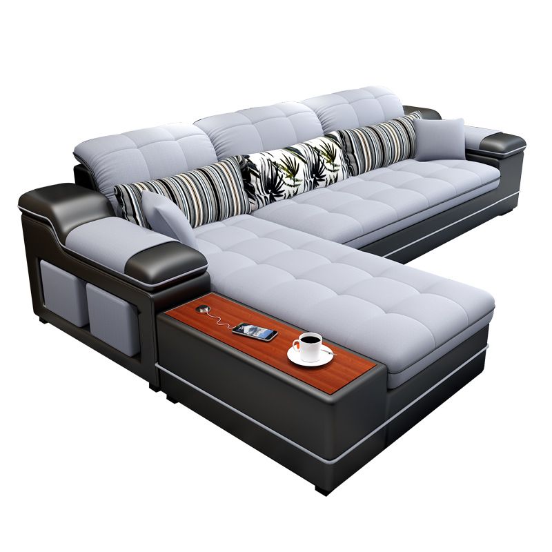 Contemporary Faux Leather and Linen Furniture Sectionals in Grey