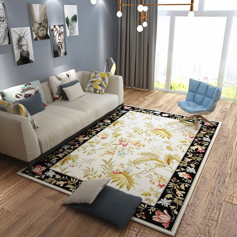 Modern Living Room Rug Multicolored Plant Pattern Indoor Rug Synthetics Anti-Slip Backing Washable Carpet