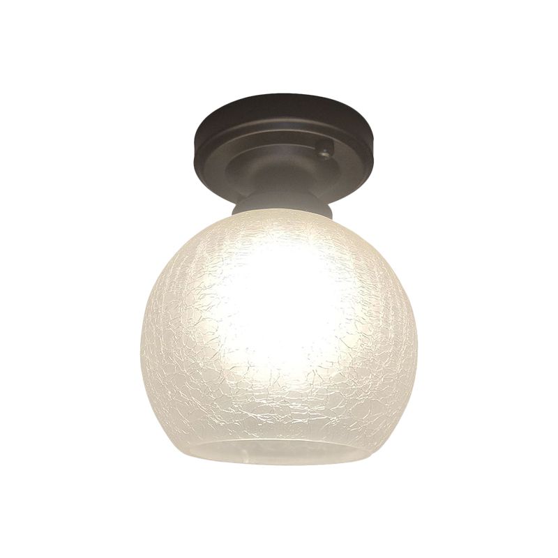 Rural Style Global Flush Light Single Bulb White Textured Glass Ceiling Mounted Fixture in Black, 6"/7"/8" Wide