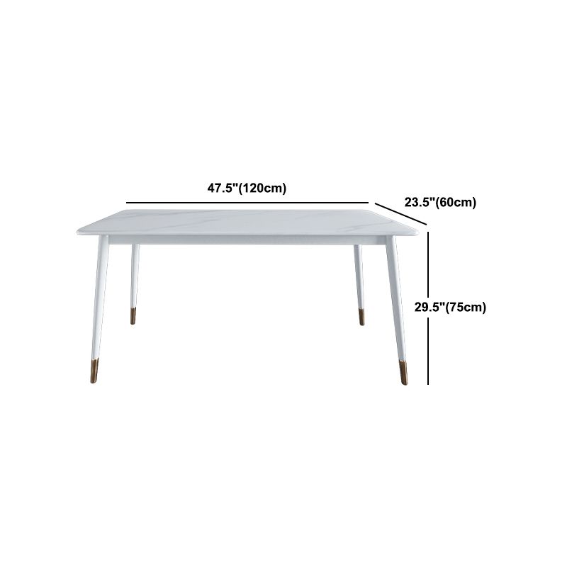 Modern White Iron Dinette Set 1/2/5/7 Pieces Rectangle Sintered Stone Top Dining Table Set